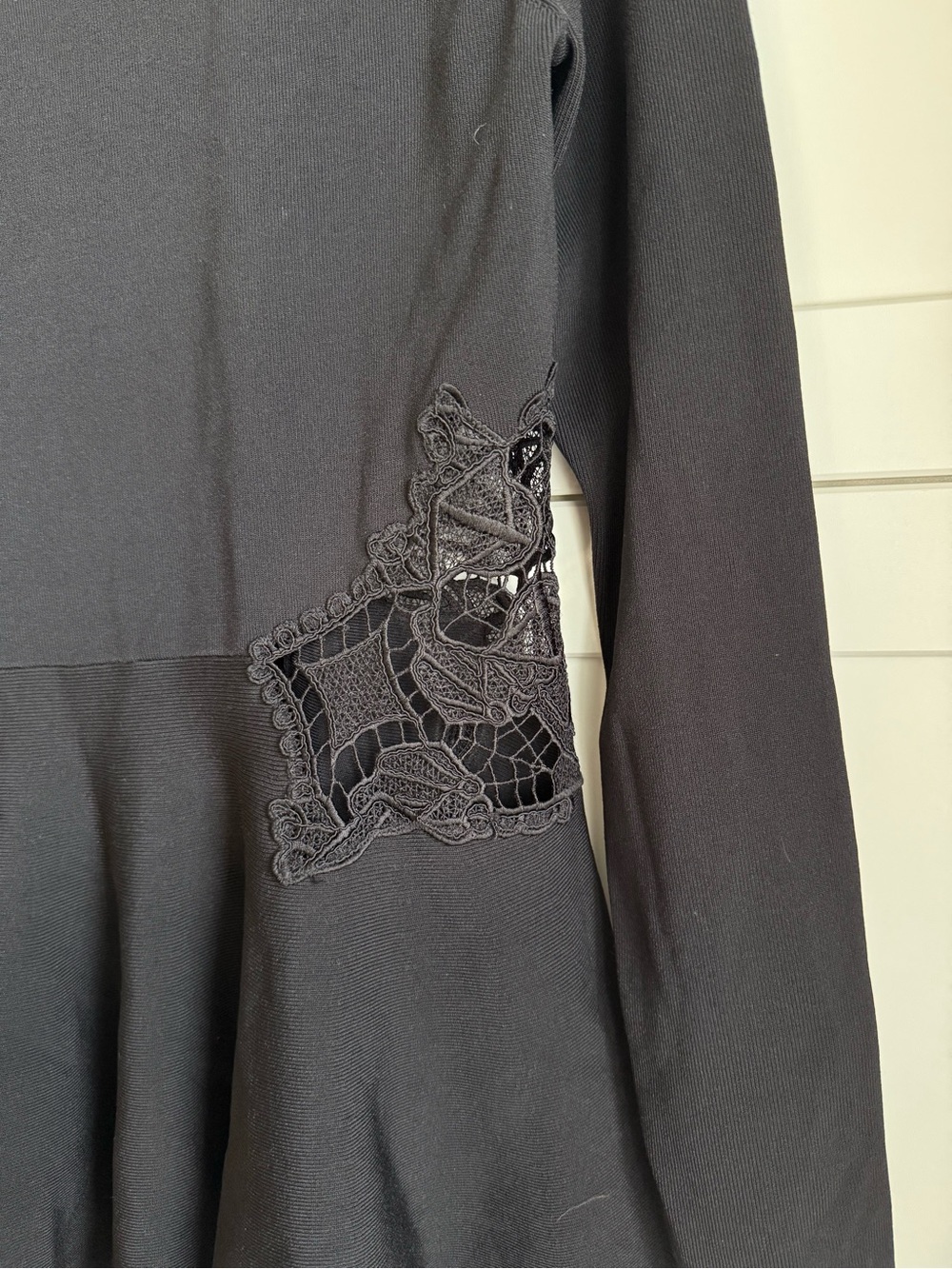 Jonathan Simkhai Black Lace Cutout Zip-Front Peplum Knit Top - Size L - Picture 4 of 9